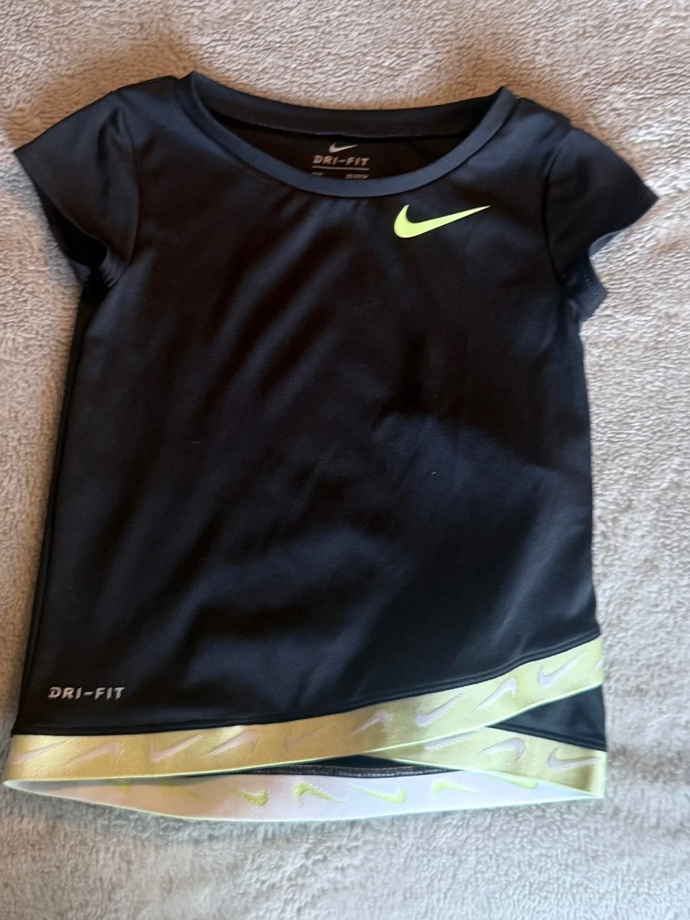 Nike Black Short-Sleeve Dri-FIT Tee with Neon Yellow Swoosh